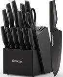 Astercook 15 Pieces Kitchen Knife Block Set with Sharpener, Black — 1