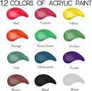 Acrylic Paint Set of 12 Colors 2fl oz 60ml Bottles,Non Toxic 12 Colors Acrylic Paint No Fading Rich Pigment for Kids Adults Artists Canvas Crafts Wood Painting | 12 Colors Acrylic Paint 2 fl oz/60 ml — 2