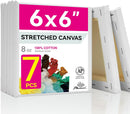 PHOENIX Small Stretched Canvas for Painting 6x6 Inch/7 Value Pack, 8 Oz Triple Primed 5/8 Inch Profile 100% Cotton White Blank Canvas, Square Framed Canvas for Oil Acrylic & Pouring Art | Studio Set (8 Oz.) | 6"x6" — 1