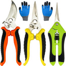 Pruning Shears, 4 Pack Garden Shears with Gardening gloves, Clippers Handheld, Stainless Steel Garden Snips, Lengnoyp Pruners for Gardening | Orange, Yellow, Green — 1