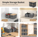 Plastic Storage Bins with Bamboo Lids, Stackable Small Box Baskets for Organizing and Containers for Shelves Drawers Desktop Closet Pantry Classroom Office Home, 4 Pack 12x7.3x6.2 Inch, Gray — 4