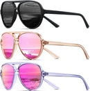 KUGUAOK Polarized Aviator Sunglasses for Women Sporty Style Running Sun Glasses Tangle Free Frame Vintage Trendy Shades | Black+champagne+bluepink — 1