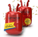 Party Factory – 2x Helium Tank - for up to 100 assorted balloons (latex, LED & foil) – Party birthday decoration disposable gas cylinder – bendable filling valve – For decorative occasions | 2 Pack — 8