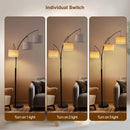 3 Light Arc Floor Lamp with Remote, Beige Shade Black Pole — 5