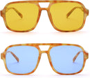 Hycredi Retro Aviator Sunglasses for Women Men, Oversized Square Shades | 2 Pack - (Leopard/Orange + Leopard/Blue) — 3