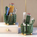 GOTOBA Dark Green Pen Pencil Holder for Desk, 360° Rotating Pen Organizer, Green Office Supplies, Cute Pen Holder, 6-Compartment Pencil Holder Rotating — 4