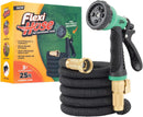 Flexi Hose with 8 Function Nozzle, 25FT - Lightweight Expandable Garden Hose, No-Kink Flexibility, 3/4 Inch Solid Brass Fittings and Double Latex Core | Black — 1