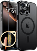 SUPFINE Magnetic for iPhone 16 Pro Max Case with Camera Control Button,[Full Camera Protection][1+Tempered Glass Screen Protector] Slim Translucent Matte Shockproof Phone Cover,Black photo 1