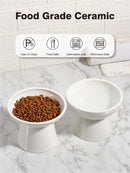 LoeJan Elevated Cat Food and Water Bowls Set, Extra Wide and Raised Ceramic Bowls, Anti-Vomit Whisker-Free Pressure Cat Feeder for Kittens to Adult Cats and Small Dogs (White, Water Bowl) — 5