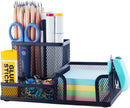 M&G Mesh Pen Holder Desk Organizers Pencil Holder for Desk Black, 3 Compartments Metal Office Supply Organizer with Sticky Notes Holder for School Home Office — 1