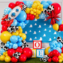 ALL-IN-1 Toy themed Balloons Arch Kit for It's A Boy Story Baby Shower Decorations – Boy Balloon Garland Kit with Cloud & Cow printed Balloons for First Toys Birthday Party Supplies | Red, Yellow, Light Blue, Cow, Cloud — 1