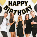 Pre-Strung Happy Birthday Banner - Black Gold Party Decorations — 5
