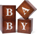 Voircoloria Baby Boxes with Letters for Baby Shower, 4pcs Grain Wood Balloon Boxes for Gender Reveal Birthday Wedding Teddy Bear Baby Shower Decorations (Wood) — 2