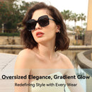 Dollger Oversized Square Sunglasses for Women Big Large Wide Trendy Shades | H: Black+transparent Brown — 5