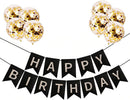 Happy Birthday Banner Sign Bunting Hanging Decorations with 8Pcs Shiny Gold Balloons Birthday Party Sign Decor for Party Supplies(Black) — 1