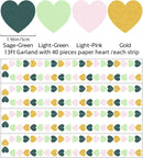 Sage-Green Pink Gold Party-Decorations - Paper Heart Garland Streamers Woodland Theme Baby Shower Bridal Shower Birthday Decoration Wedding Bachelorette Engagement Hanging Decor HongTongTong — 2