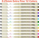 Muchcute Micro Fineliner Drawing Art Pens: 20 Set (12 Colors 01 & 8 Black) | 20 Set (12Colors01+8Black) — 2