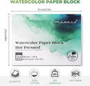 Fuumuui Watercolor Paper Block 9x12 Inch, Smooth Surface 100% Cotton Watercolor Paper, 22 Sheets, 140lb/300gsm, Hot Press, Acid-Free, Art Paper for Painting & Drawing, Wet, Mixed Media | Green Hot Press | 9“×12” — 6