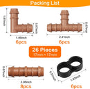 Irrigation Fittings Kit for 1/2"(.600" ID) Tubing,20 Pieces Set-8 Couplings, 6 Tees,6 Elbows - Barbed Connectors for Drip or Sprinkler Systems | 20P-Set — 3