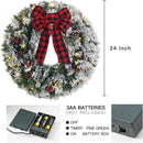 Christmas Wreaths for Front Door, DECSPAS 24 Inch 2 FT Prelit Snowy Flocked Christmas Wreath with Timer 30 LED Lights Bow Red Berries Pine Cone, Xmas Wall Windows Decorations Home Decor Outdoor Indoor — 4