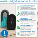 ViveSole Height Increase Insoles (Pair) - Plantar Fasciitis Relief Shoe Inserts for Men and Women - Orthopedic Heel Lift Cups for Foot Pain and Leg Length Discrepancy - Lightweight Gel Support - Small (.6" Heel Lifts) — 2