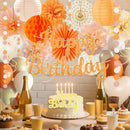 Orange-Peach Fall Boho Birthday Party Decorations - 62pcs Happy Birthday Banner, Beige Rustic Paper Lanterns, Streamers, Tissue Pom Poms, Burnt Orange Apricot Party Balloons, Fall Backdrop Decor | Orange Beige White — 6