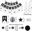 meowtastic Birthday Decorations Happy Birthday Banner with Honeycomb Balls | Black and Silver | Star — 7