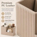 KINGFOM Desk Pen Organizer Office Supplies Caddy Pu Leather Multi-function Storage Box Pen/Pencil,Cell phone, Business Name Cards Remote Control Holder (Mocha Beige) — 4