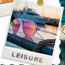 KUGUAOK Polarized Aviator Sunglasses for Women Sporty Style Running Sun Glasses Tangle Free Frame Vintage Trendy Shades | Clear Pink+champagne+green Red+blue Pink — 4