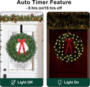 24" Prelit Christmas Wreath with Lights - 50 LED with Timer, 8 Lighting Modes, Waterproof Battery Operated Lighted Door Wreath - Including Wreath Hanger and Red Bow for Christmas Outdoor Decorations — 7