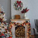 Christmas Wreaths for Front Door, DECSPAS 24 Inch 2 FT Prelit Snowy Flocked Christmas Wreath with Timer 30 LED Lights Bow Red Berries Pine Cone, Xmas Wall Windows Decorations Home Decor Outdoor Indoor — 3