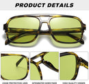 Hycredi Retro Aviator Sunglasses for Women Men, Oversized Square Shades | 2 Pack - (Black/Orange + Leopard/Green ) — 7