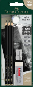 Faber-Castell 3 Count Pitt Graphite Matte Tin - 10B, 12B, 14B - Matte Black Graphite Pencils | 1 Count (Pack of 1) | 3 Count: 10B, 12B, 14B — 1