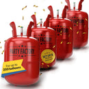 Party Factory – 4x Helium Tank - for up to 200 assorted balloons (latex, LED & foil) – Party birthday decoration disposable gas cylinder – bendable filling valve – For decorative occasions | 4 Pack — 1