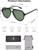 SOJOS Classic Polarized Aviator Sunglasses for Women Men, Retro Trendy Aviators Shades SJ2201 | Shiny Black/Dark Green | 58 Millimeters — 5