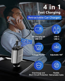 Retractable Car Charger,4 in 1 Fast Charging Car Charger with USB-C & USB-A photo 3