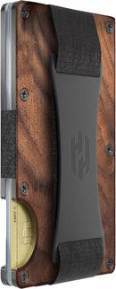 Hayvenhurst Wallet for Men - Slim RFID Blocking Metal Wallet with Money Clip, Minimalist Front Pocket Credit Card Holder, Small Mens Wallet (Walnut Wood)
