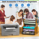 DAOUTIME 6-Tier Mesh Desk Organizer with Drawer, Wooden Office Organizer for Papers, Folders & Office Supplies - Sturdy Desktop File Holder with 2 Pen Holders - Space Saving Home Office Accessories — 6