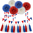 Red White Blue Party Decorations - 23pcs Tissue Paper Flower Pom Poms Tassel Garland Pennant Banner Flags Streamers Patriotic 4th of July American Independence National Day Graduation Birthday Decor — 1