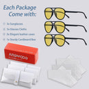 ANDWOOD Polarized Aviator Sunglasses for Women Men Tangle Free Pilot Shades | (3pack Night Vision Lenses) Yellow + Yellow + Yellow — 6