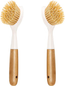 2 Pack Kitchen Dish Brush Bamboo Handle Dish Scrubber Built-in Scraper — 1