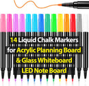 Liquid Chalk Markers for LED Drawing Note Board Acrylic Calendar Planning Board Clear Glass Dry Erase Whiteboard Window Mirror Christmas Holidays Painting, 14 Pack, 12 Vibrant Colors, 1mm Fine Points | 14 Pack 12 Colors-1mm Tips — 1
