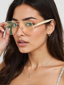 Oversized Aviator Sunglasses For Women 70s Retro 2025 Metal Shades with Gold Streamline Arms | Gold Frame - Champagne Lens — 2