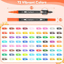 Caliart 72 Colors Double Tip Brush Pen Art Markers for Adult Coloring Books | Black | 1 Count (Pack of 72) — 2