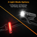 Ascher Ultra Bright USB Rechargeable Bike Light Set, Powerful Bicycle Front Headlight and Back Taillight, 4 Light Modes, Easy to Install for Men Women Kids Road Mountain Cycling | Black | 1 Set — 4