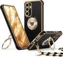 XYZ for Galaxy S25 Case with Stand, for Samsung Galaxy S25 Case with Double Ring Kickstand, Women Girls Cute Love-Heart Bling Luxury Protective Phone Case for Samsung S25, Black — 1