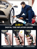 AZUNO Digital Tire Inflator with Pressure Gauge, 200 PSI, Heavy Duty Air Compressor Accessories, w/Rubber Hose Lock on Air Chuck and Quick Connect Coupler — 4