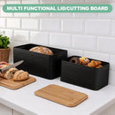 Metal Bread Box Set of 2 with Bamboo Lid, Modern Bread Storage Containers with Air Vents, Bamboo Cutting Board Lid, Farmhouse Kitchen Decor Organizer for Countertop, 2-Size,Embossed Black — 4
