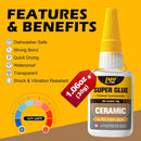 Ceramic Super Glue Liquid, Clear CA Glue for Ceramic Repair Food Safe — 2