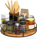 Lazy Susan Turntable Organizer for Cabinet Pantry Kitchen Countertop Refrigerator Cupboard, Pine Wood, 9", Carbonized Black — 1